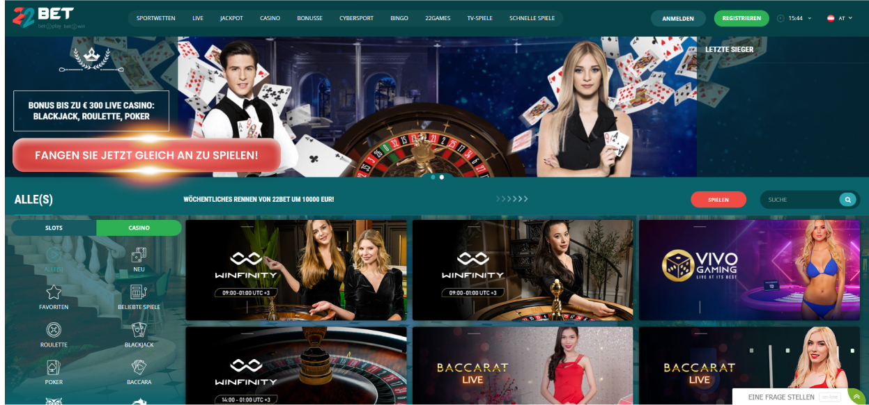 22bet Vielfältige Casino-Spiele